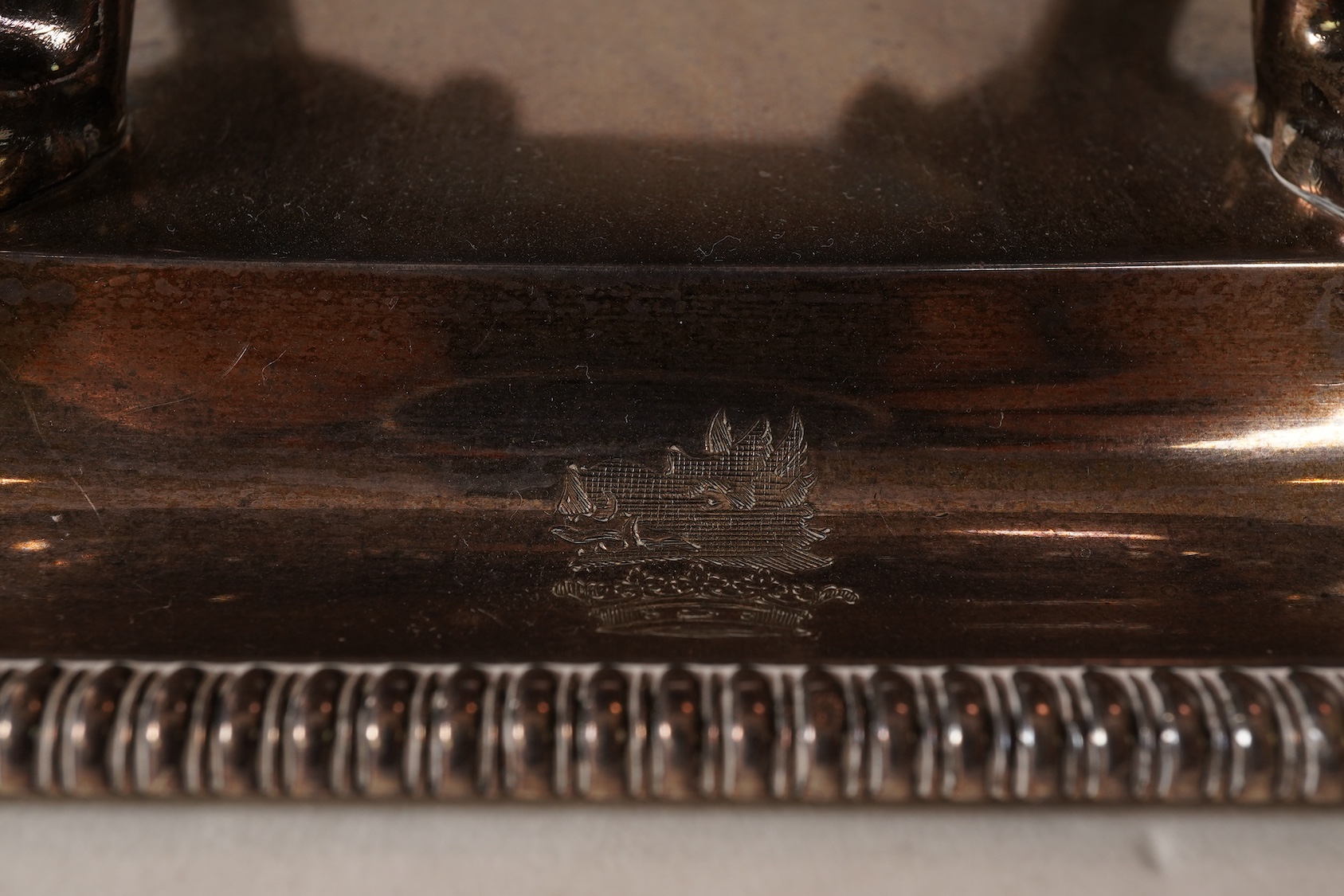 A pair of George IV silver sauce tureens with covers and integral stands, by Philip Rundell